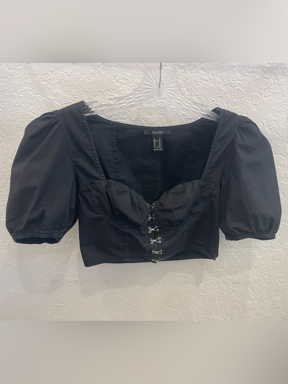 Forever 21 Black Puff Sleeve Cropped Corset Top
